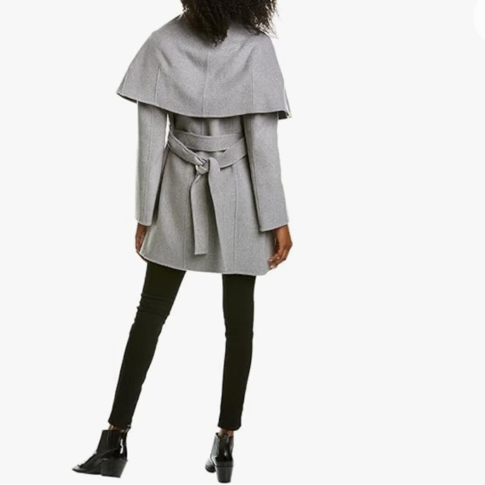 TAHARI Women's Double Face Wool Blend Wrap Coat with Oversized Collar
